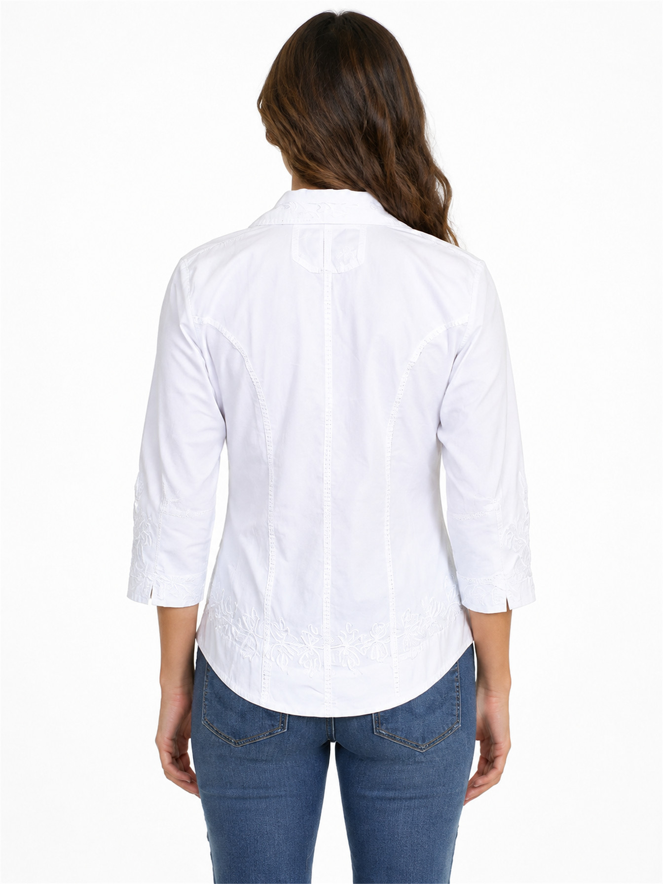 White 3/4 Sleeve Blouse by Scully, back view