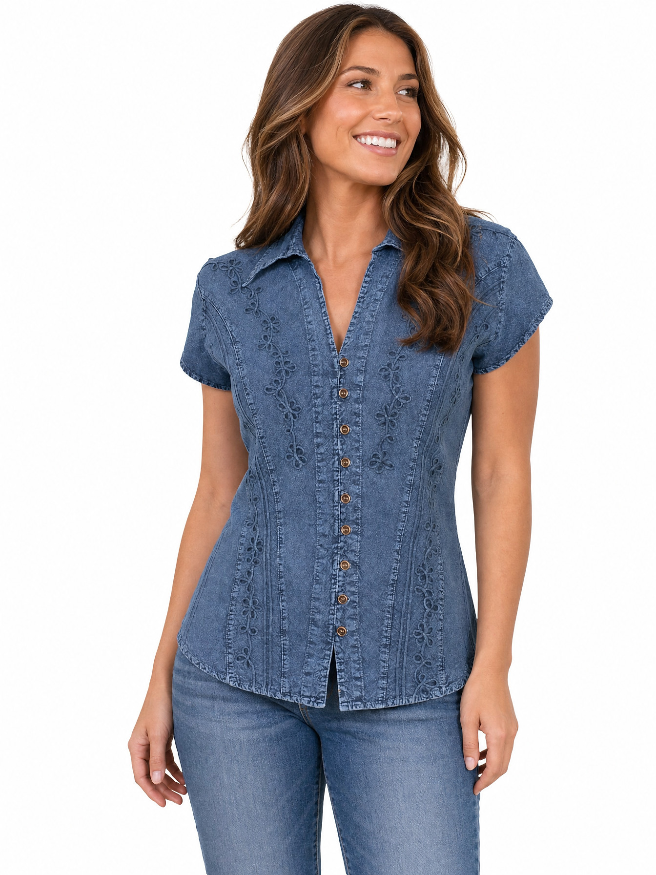 Dark Blue Cap Sleeve Blouse by Scully