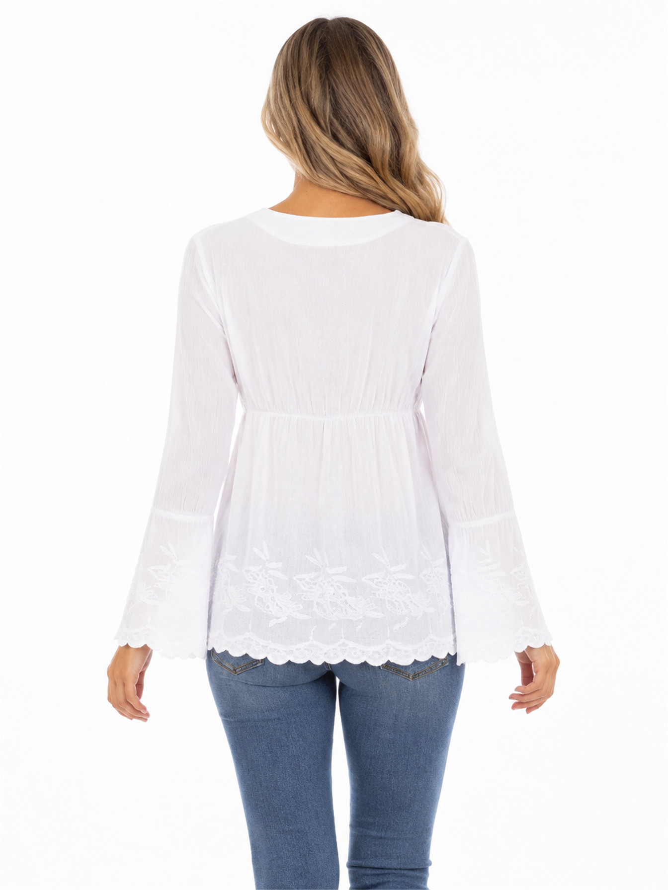 White Bell Sleeve Top by Scully, back view