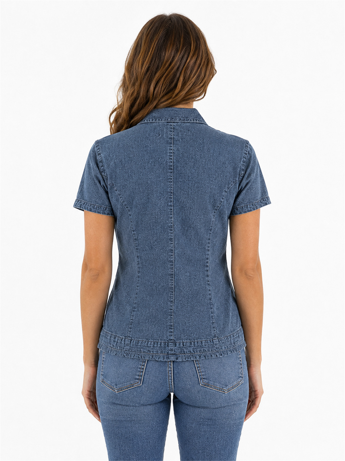 Dark Blue Short Sleeve Blouse by Scully, back view