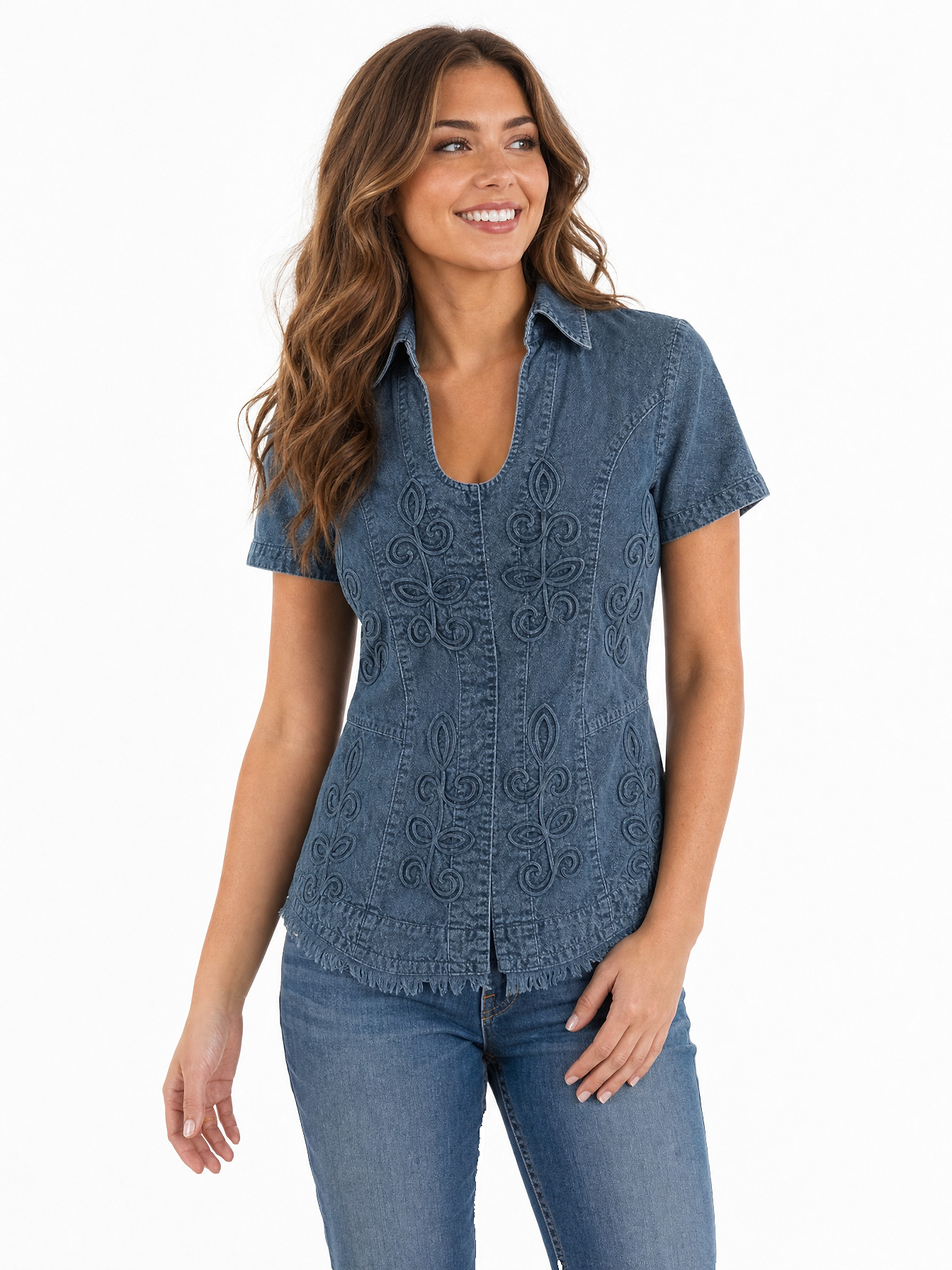 Dark Blue Short Sleeve Blouse by Scully