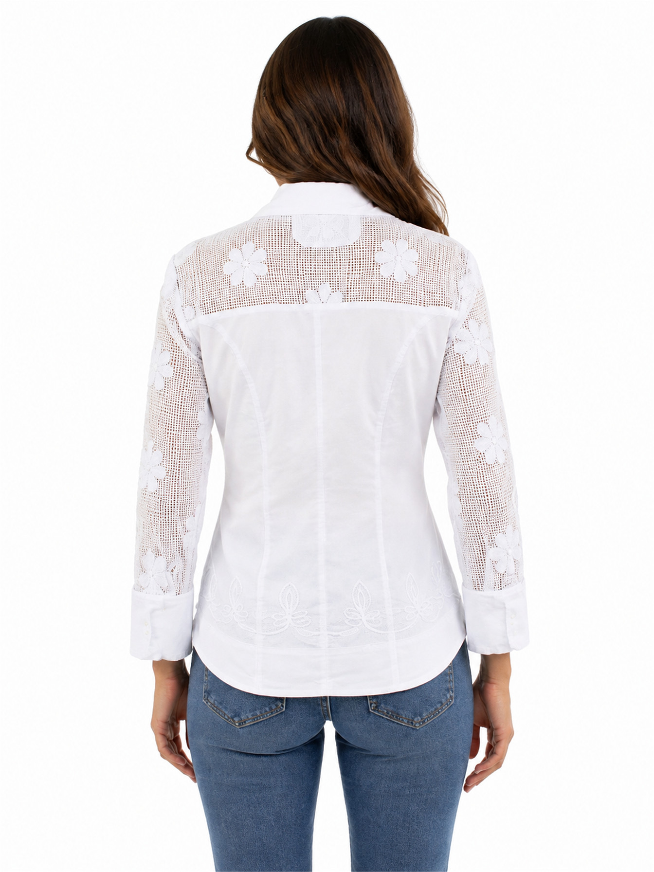 White Mesh Sleeve Blouse by Scully, back view