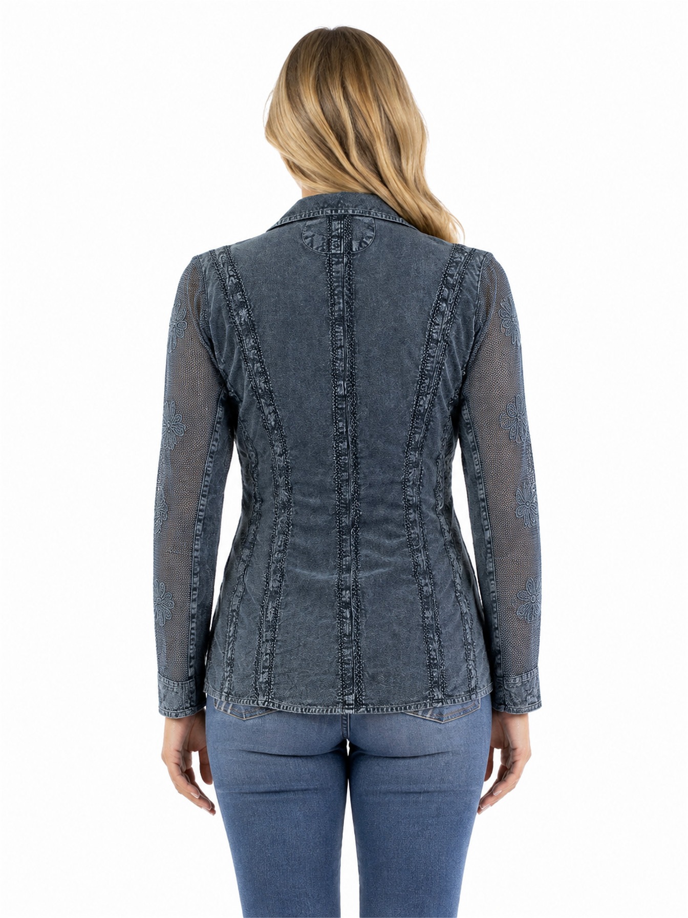 Dark Blue Cotton Blazer by Scully, back view